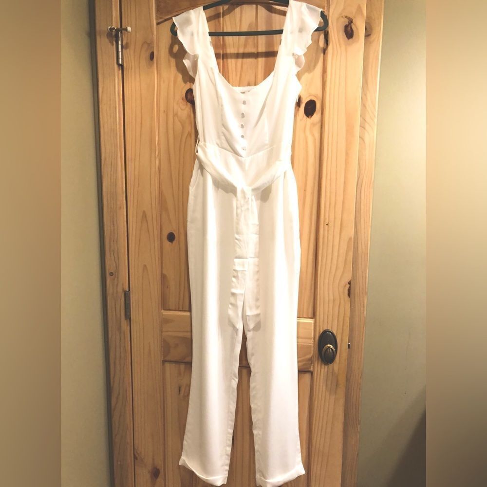 REVOLVE MORE TO COME Gloria Flutter Sleeve Jumpsuit in White Flowy Crepe XS
